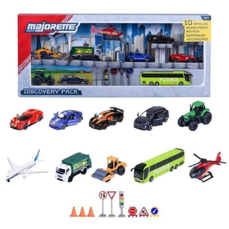 Coffret Découverte 10 Véhicules - MAJORETTE - Voitures, camions, bus, engins variés - Échelle 1/64 - Des 3 ans