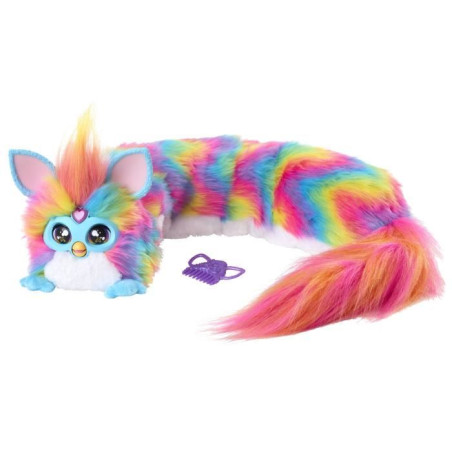 Furby DJ Furby, peluche douce électronique arc-en-ciel interactive avec musique, lumieres, mouvements et jeux, parle français