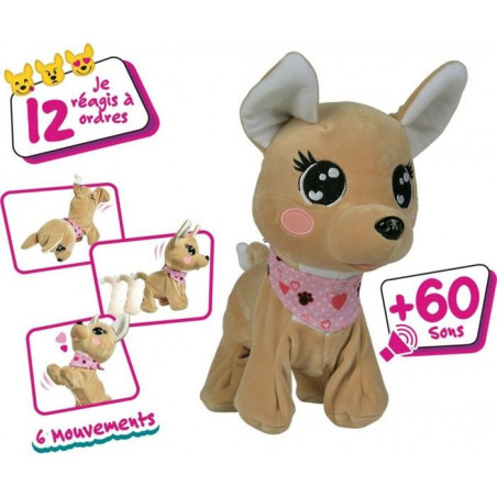 Peluche interactive - Chi Chi Love Baby Boo - 30 cm - Jouet interactif - Marron et rose - Mixte - 3 ans+