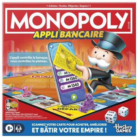 Monopoly Appli bancaire, jeu de plateau avec appli pour appareil type smartphone, des 8&nbsp;ans