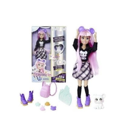 Kawaii Hi Cora - Poupée Mannequin Articulée Kawaii - A Coiffer et Looker - Nombreux Accessoires et Sa Souris - Dès 4 ans