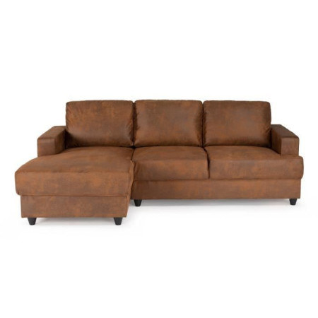 PAUL Canapé d'angle gauche 4 places - Tissu Marron vintage - Contemporain - L 215 x P