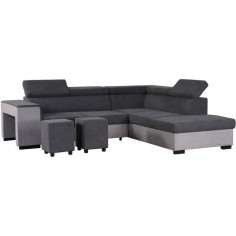 Canapé d'angle droit convertible + coffre 5 places - Tissu gris - L 271 x P 220 x H 7