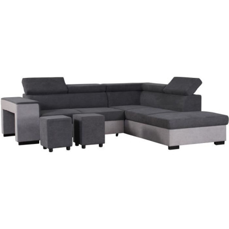 Canapé d'angle droit convertible + coffre 5 places - Tissu gris - L 271 x P 220 x H 7