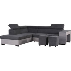 Canapé d'angle gauche convertible + coffre 5 places - Tissu gris - L 271 x P 220 x H
