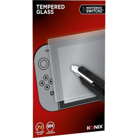 Protection d'écran verre trempé KONIX Nintendo Switch 2 Anti-bulle Anti-rayures Indice de dureté 9H 100 % transparent