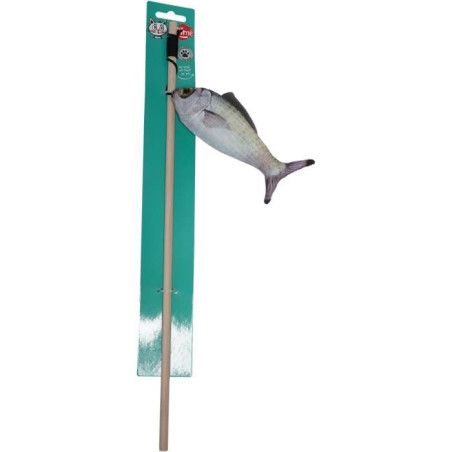 Jouet chat - AIME - Canne a peche poisson - Stick bois, poisson 15cm