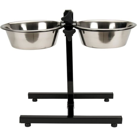 Accessoire repas chien - TYROL - Support + 2 Bols Inox - 25 cm - 2,8 L - Réglable en hauteur