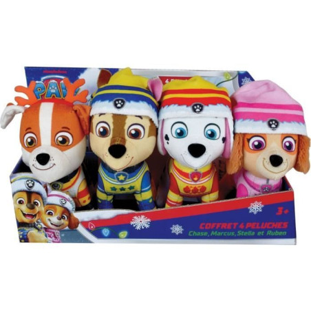 Coffret 4 peluches PAT'PATROUILLE, Chase, Marcus, Ruben et Stella, JEMINI, Taille 12 cm environ, des 3 ans
