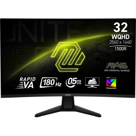Ecran PC Gamer Incurvé - MSI - 32'' - QHD - 180Hz - Dalle Rapid VA - 1ms - MAG32CQ6F
