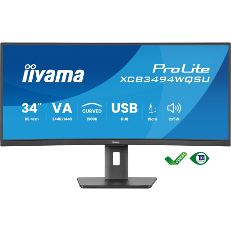 Ecran PC incurvé - IIYAMA - 34 - WQHD - 120Hz - Dalle VA - 0,4ms - Ajustable en hauteur - XCB3494WQSU-B1