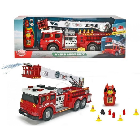 Dickie Camion de pompiers télécommandé a échelle extensible rouge – sons, lumieres et projection d'eau