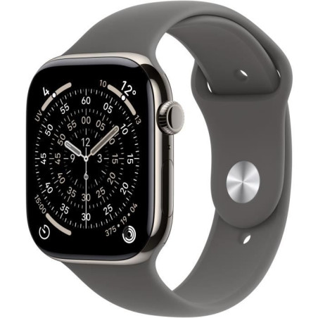 Apple Watch Series 11&nbsp;GPS + Cellular - 42mm&nbsp;- Boîtier Natural Titanium - Bracelet Stone Grey Sport Band - M/L