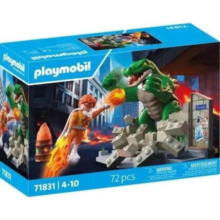 Playmobil 71831 Les super-héros contre le lézard géant, Super Heroes, univers miniature, 72 pieces, des 4 ans