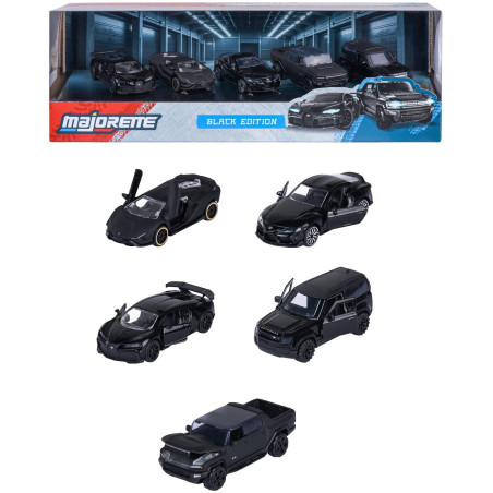 Coffret Cadeau 5 Véhicules Black Edition - MAJORETTE - Série Limitée - Finition noire - Échelle 1/64 - Des 3 ans
