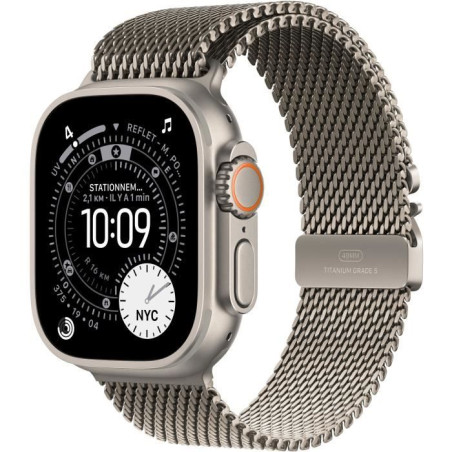 Apple Watch Ultra 3&nbsp;GPS + Cellular&nbsp;- 49mm&nbsp;- Boîtier Natural Titanium - Bracelet Natural Titanium Milanese Loop - Small