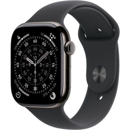 Apple Watch Series 11&nbsp;GPS + Cellular - 46mm&nbsp;- Boîtier Slate Titanium - Bracelet Black Sport Band - S/M
