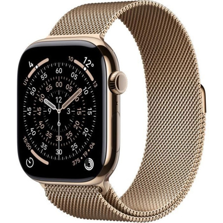 Apple Watch Series 11&nbsp;GPS + Cellular - 46mm&nbsp;- Boîtier Gold Titanium - Bracelet Gold Milanese Loop - S/M