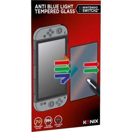 Protection d'écran en verre trempé KONIX Nintendo Switch 2 Anti-lumiere bleue Anti-bulle Indice de dureté 9H Transparent