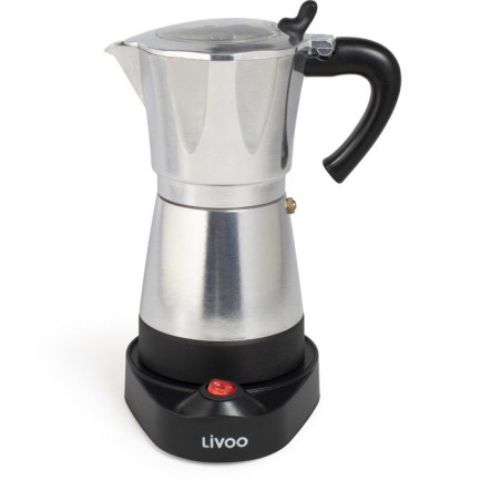Cafetiere italienne électrique - LIVOO - DOD117A - 480 W - 300 ml - 6 tasses - Argent / Noir