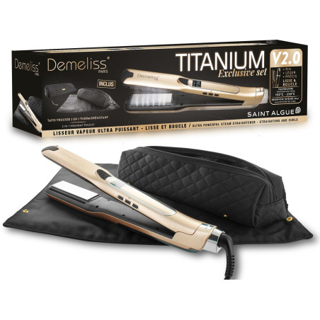 Coffret lisseur vapeur + tapis trousse 2-en-1 - SAINT ALGUE - Demeliss Exclusive Set Tita V2 - Titanium - Gold