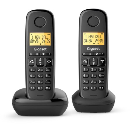 Téléphone fixe - GIGASET - Basic 100 Duo - Mode mains libres - Ecran rétroéclairé - Répertoire 50 contacts - Blocage d'app