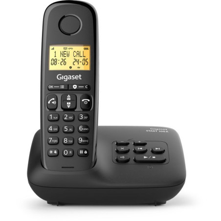 Téléphone fixe - GIGASET - Basic 100A - Répondeur - Mode mains libres - Ecran rétroéclairé - Répertoire 50 contacts - Blo
