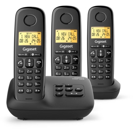 Téléphone fixe - GIGASET - Basic 100A TRIO - Répondeur - Mains libres - Ecran rétroéclairé - Répertoire 50 contacts - Blo