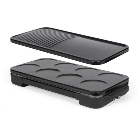 Appareil 2-en-1 crepiere et plancha grill - LIVOO - DOC349N - 1500 W - 8 mini crepes Ø 11,5 cm - Sans PFAS - Noir
