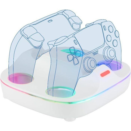 Station de rechargement pour 2 manettes DualSense - PS5 - Konix - Charge rapide - Connecteurs magnétiques - Blanc