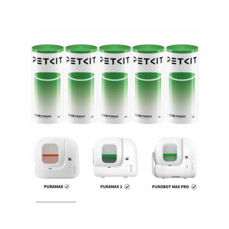 Lot de 5 rouleaux de 20 sacs poubelle - PETKIT - 8 L - Pour litiere automatique PETKIT PURAMAX 2 - Vert