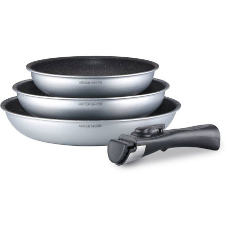 Batterie de cuisine - Tous feux dont induction - Arthur Martin - AM521S - Aluminium - Anti-adhérent - 3 pieces - Poignée amovi