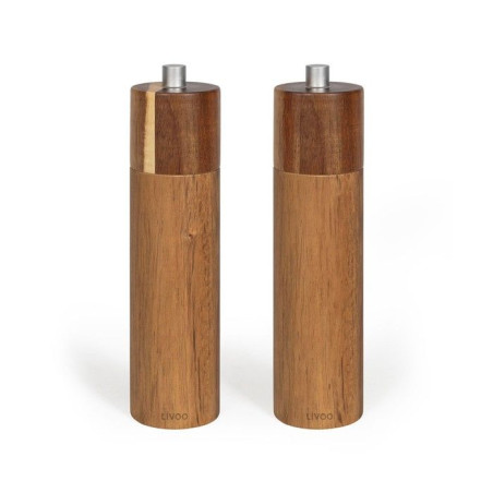 Set de 2 moulins sel et poivre manuels - LIVOO - MEN425 - 40 ml - Bois d'acacia - Meule céramique - Moulure réglable