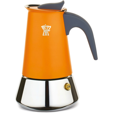 Cafetiere italienne - PEZZETTI - STEELEXPRESS - Acier inoxydable - 6 tasses - Tous feux dont induction - Orange