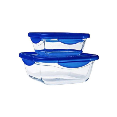 Lot de 2 boîtes de conservation carrées - PYREX - COOK & GO - Hermétique - 0,8 L et 1,9 L - Verre