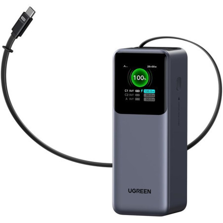Batterie externe - UGREEN - 165W - USB-A et USB-C - Rétractable - Noir