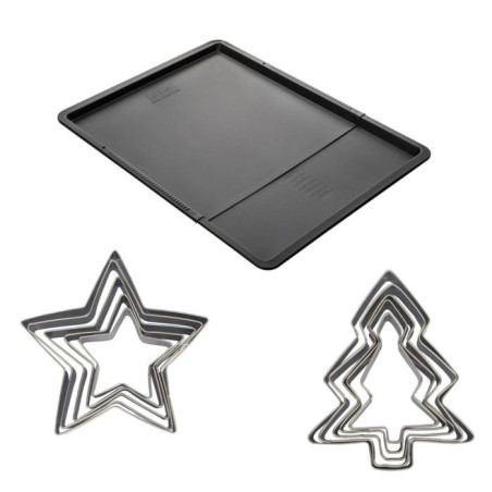 Ensemble avec plaque a pâtisserie extensible et 10 emporte-pieces de Noël - ZENKER