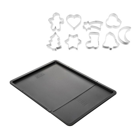 Ensemble avec plaque a pâtisserie extensible et 9 emporte-pieces de Noël sur cintre - ZENKER