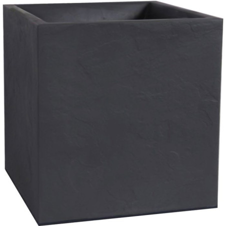 Pot de fleurs Carré 40 cm - EDA - Volcania - 31 L - Intérieur/Extérieur - Décor Pierre - 39,5 x 39,5 x H 43,5 cm - Gris Anth