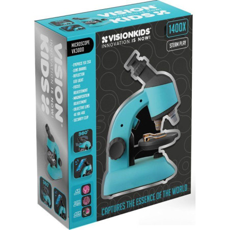 Microscope Vision Kids 360degrés, zoom X1400 - Incubateur, specimen, tubes, forcpes, spatule, scalpel et support téléphone