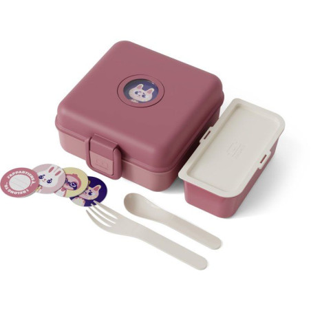 Boite a Sandwich Enfant - MONBENTO - Couverts inclus - Sans BPA - Snacky Rose Blush
