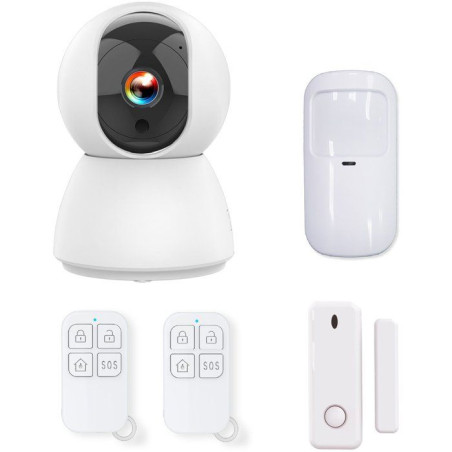 Kit d'alarme évolutif - KYF - 434Mhz - Wifi - Caméra IP PT 4MP avec sirene + Détecteur de mouvement/d'ouverture + 2 télécom