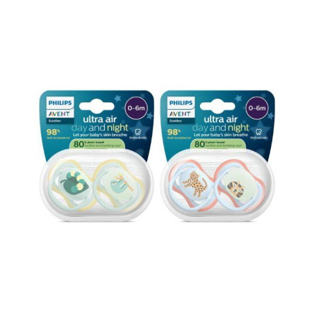 Lot de 4 sucettes ultra air - PHILIPS AVENT - SCF087/22 - Jour et nuit - Sans BPA - Jaune / Orange