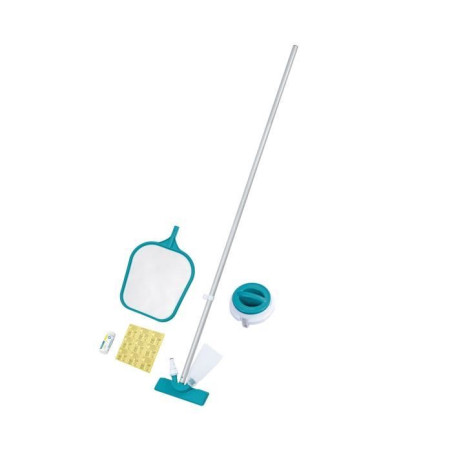 Kit de nettoyage piscine jusqu'a 3,96m - Bestway - Aquaclear - épuisette, flotteur, aspirateur, bande de test, patch de répara