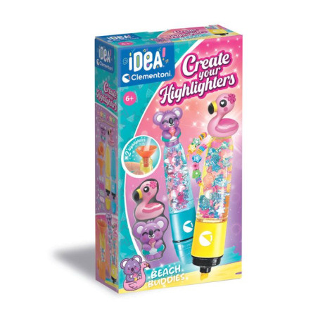 Crée tes fluos - Clementoni - Mini atelier des Fluos - Coffret Summer Friends - 2 Surligneurs Fluos inclus et accessoires inclus