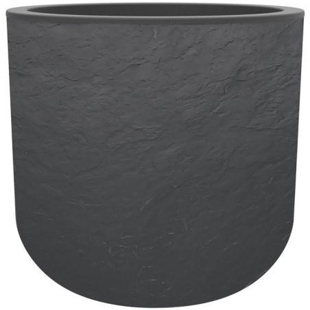 Pot de fleurs Rond - EDA - Volcania Up - 32,5 L - Intérieur/Extérieur - Décor Pierre - Ø 38,5 x H. 36,8 cm - Gris Anthracite