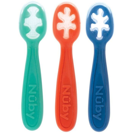 Lot de 3 premieres cuilleres bébé - NUBY - Silicone - Des 6 mois - Bleu / Rouge/ Vert