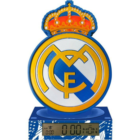 Réveil avec figurine 3D Real Madrid lumineux et son des supporters - Indique heure, date et alarme - 3 piles LR06 non incluses