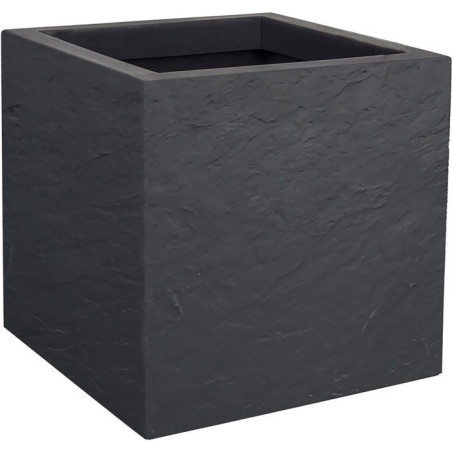 Pot de fleurs Carré - EDA - Volcania Up - 21 L - Intérieur/Extérieur - Décor Pierre - 29,5 x 29,5 x H. 29,5 cm - Gris Anthra