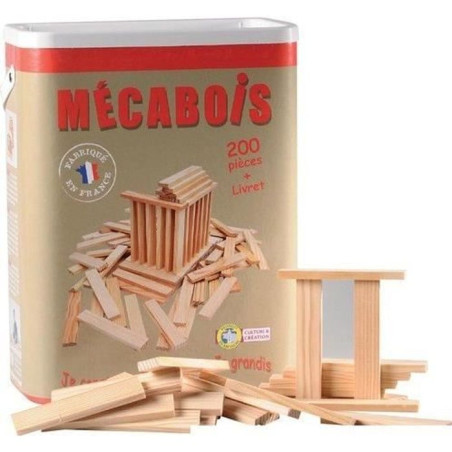 Mécabois - Baril de 200 planchettes en bois - Jeux de constructions - Fabriqué en France